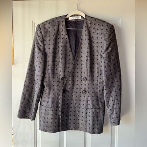 Tahari vintage 80’s black/gray linen blend double breasted blazer size 14